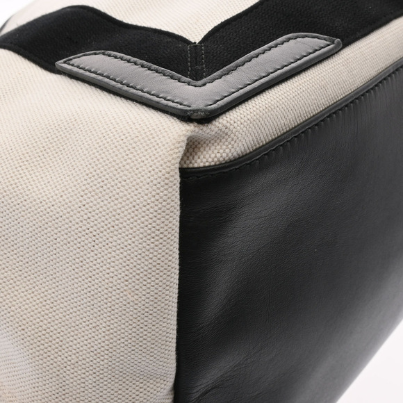 BALENCIAGA Navy Blue Cabas Beige Black Canvas Leather Handbag - Picture 6 of 9